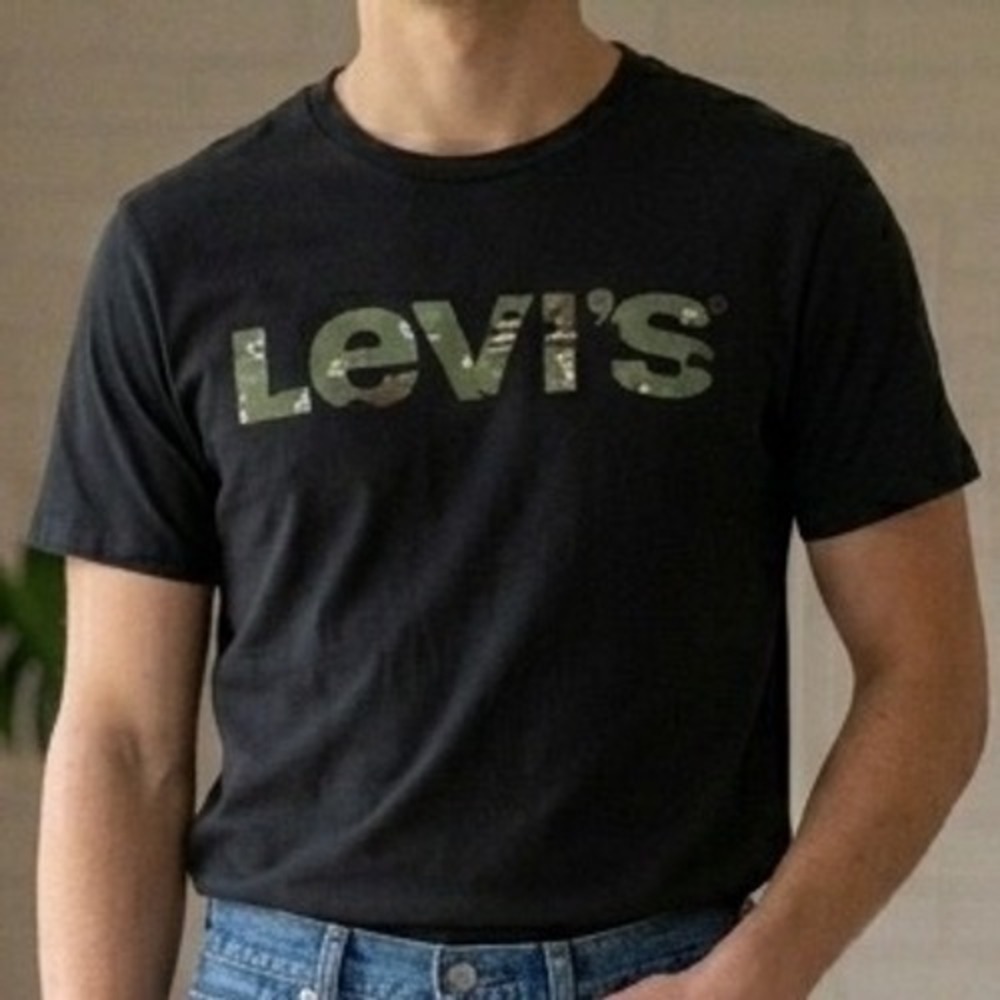 Levis Mens Camo Logo Graphic T-Shirt Black Cotton Short Sleeve Crew Neck Small